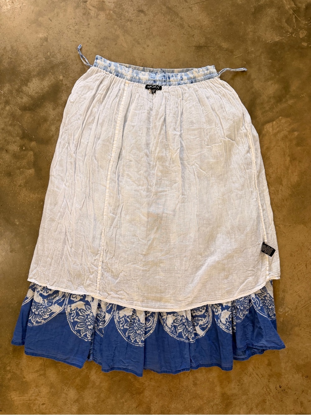 Mlle Gabrielle Blue White Boho Cotton Drawstring Maxi Skirt Small - Picture 7 of 11